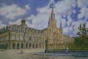 William Woodward Painting of view of Jackson Square French Quarter of New Orleans, France oil painting artist